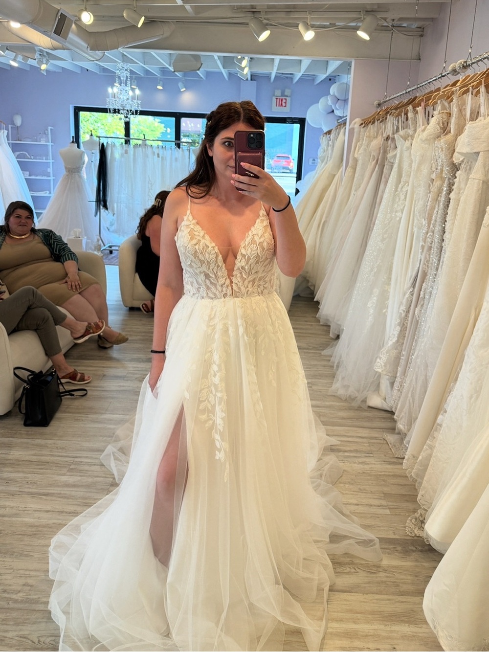 Plunging Lace Appliqué A-Line Bridal Gown in Ivory- Never Worn
